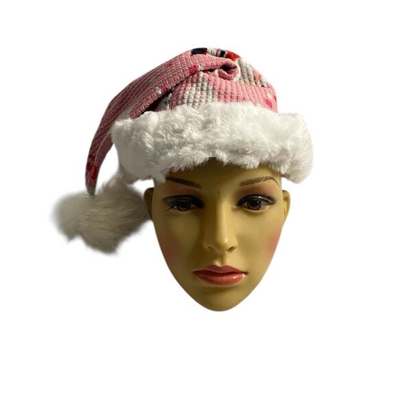 Vintage Rudolph Misfit Toys Upcycled Santa Hat Pink Faux Fur Trim OSFM - Picture 3 of 6